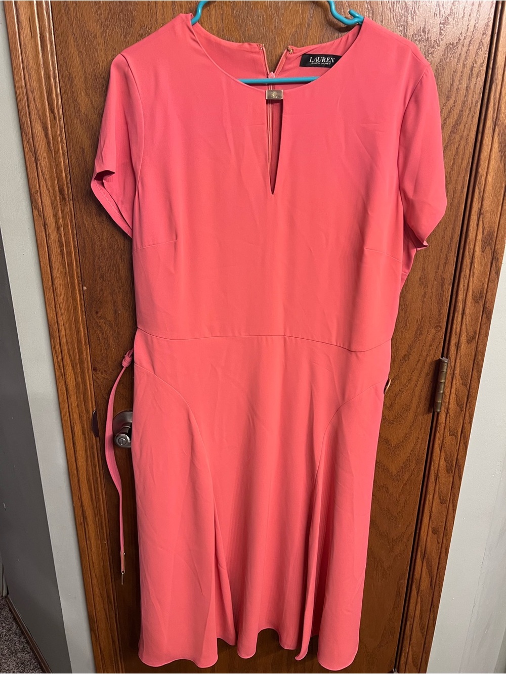 Lauren Ralph Lauren Coral Sheath Dress with Keyhole Neck